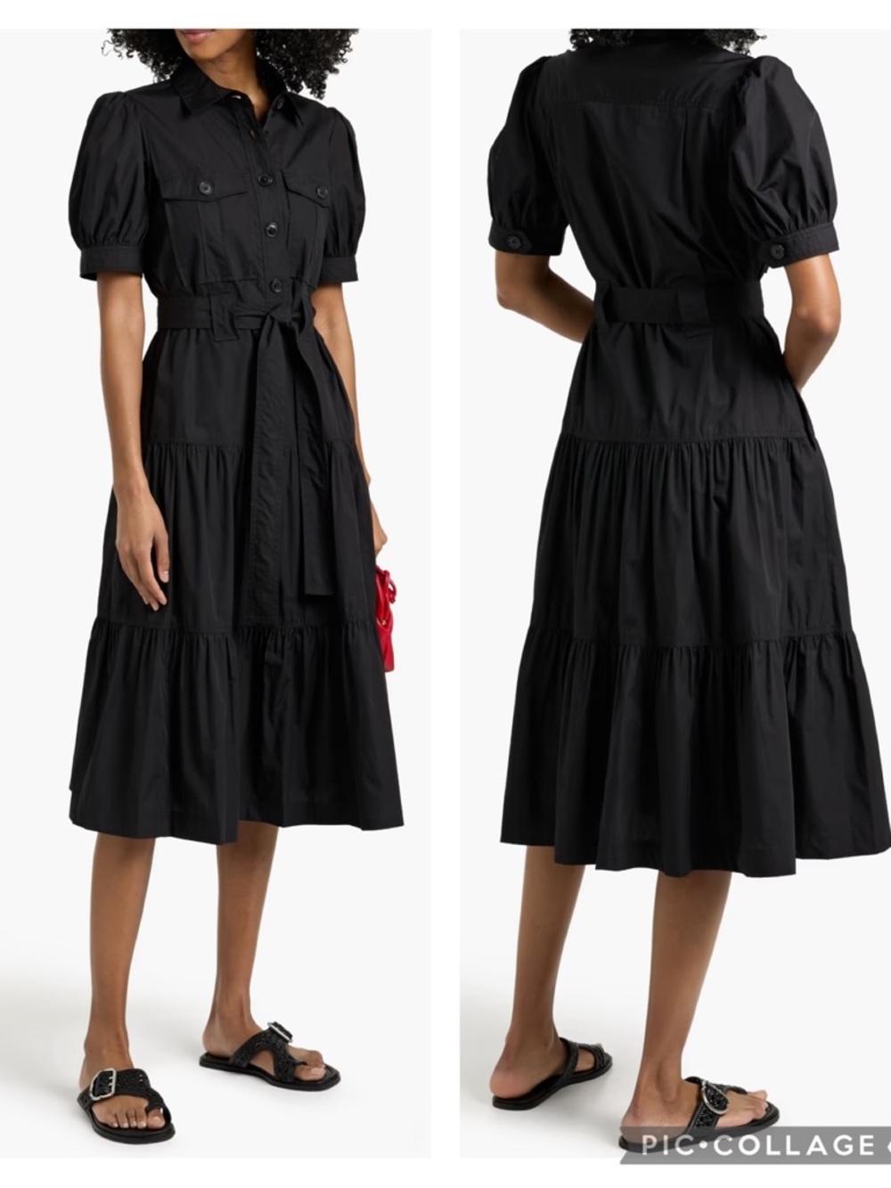 EUC DEREK LAM 10 CROSBY Tiered Cotton Poplin Tie Waist MIDI Shirt Dress